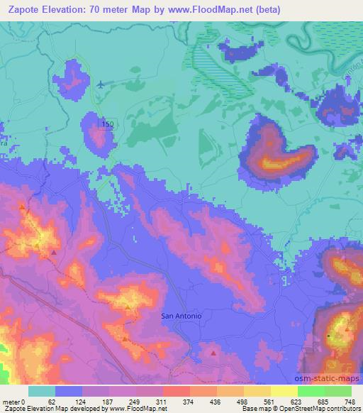 Zapote,Costa Rica Elevation Map