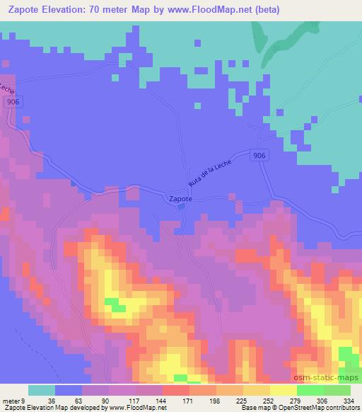 Zapote,Costa Rica Elevation Map