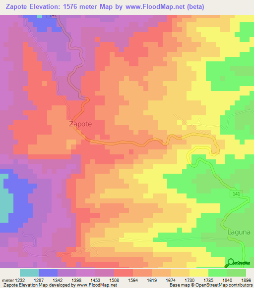 Zapote,Costa Rica Elevation Map