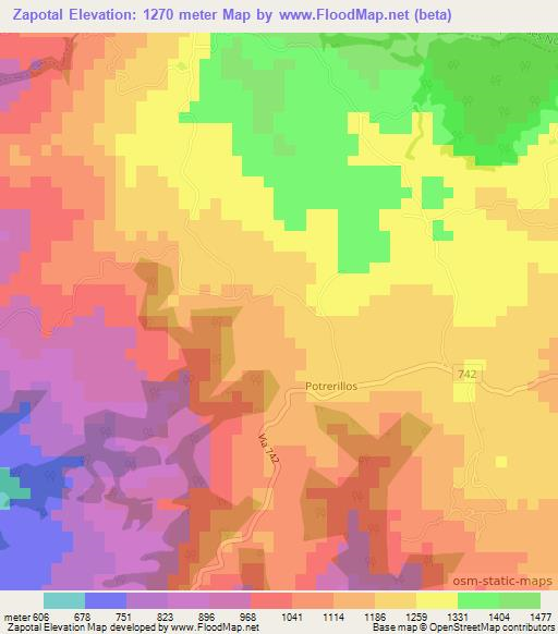 Zapotal,Costa Rica Elevation Map