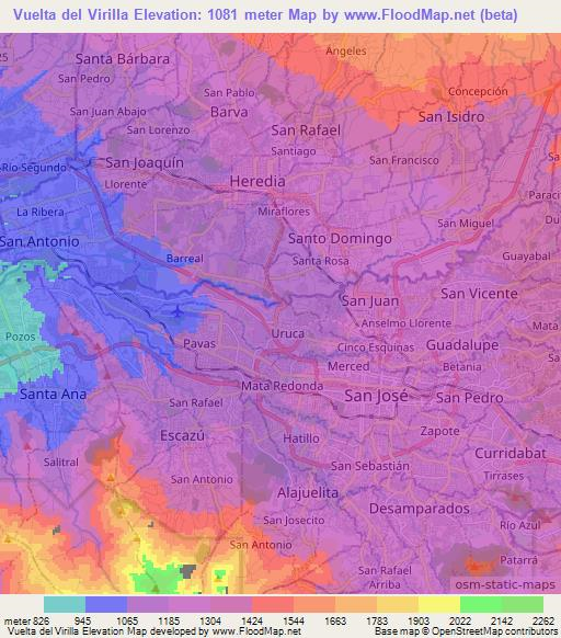 Vuelta del Virilla,Costa Rica Elevation Map