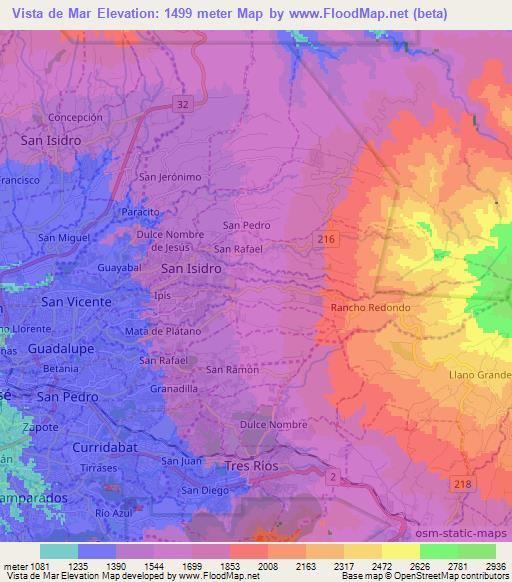 Vista de Mar,Costa Rica Elevation Map