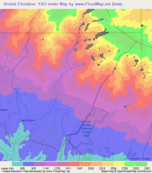 Violeta,Costa Rica Elevation Map