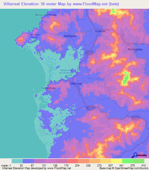 Villarreal,Costa Rica Elevation Map