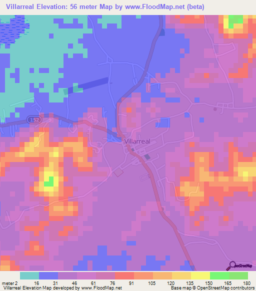 Villarreal,Costa Rica Elevation Map