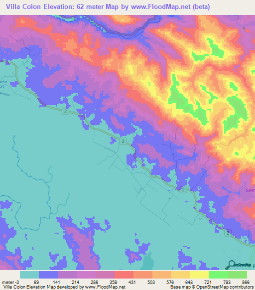 Villa Colon,Costa Rica Elevation Map