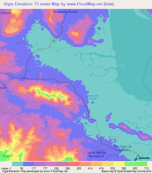 Vigia,Costa Rica Elevation Map