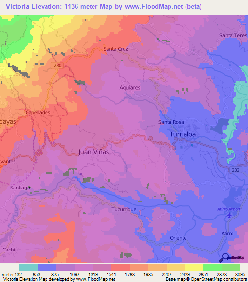 Victoria,Costa Rica Elevation Map