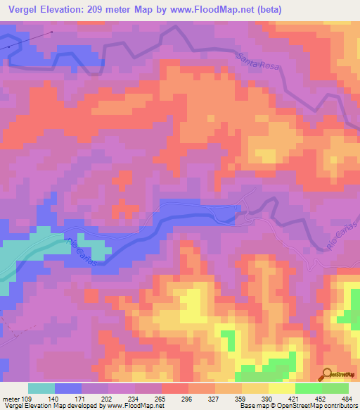 Vergel,Costa Rica Elevation Map