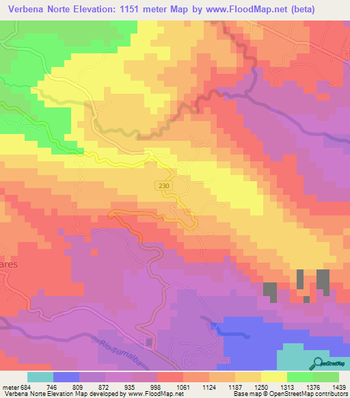 Verbena Norte,Costa Rica Elevation Map