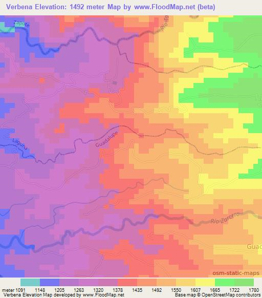 Verbena,Costa Rica Elevation Map