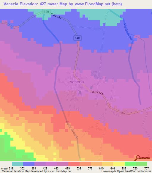 Venecia,Costa Rica Elevation Map