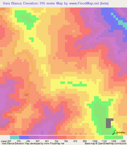 Vara Blanca,Costa Rica Elevation Map