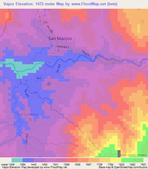 Vapor,Costa Rica Elevation Map