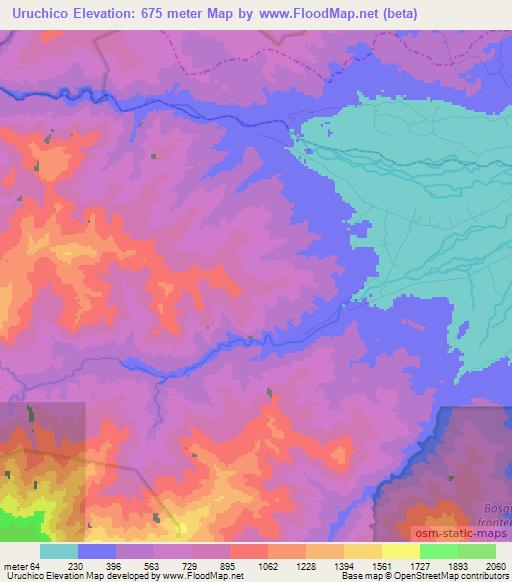 Uruchico,Costa Rica Elevation Map