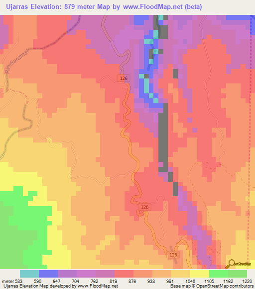 Ujarras,Costa Rica Elevation Map