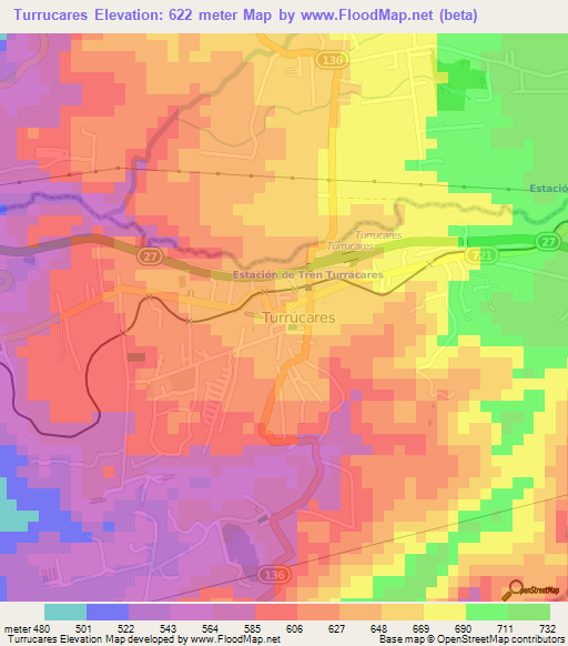 Turrucares,Costa Rica Elevation Map