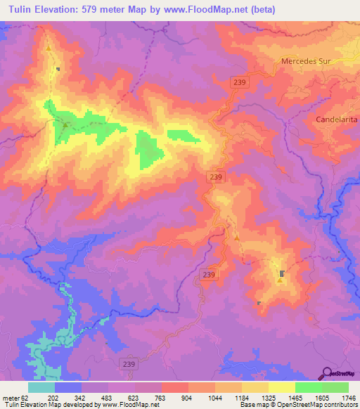 Tulin,Costa Rica Elevation Map