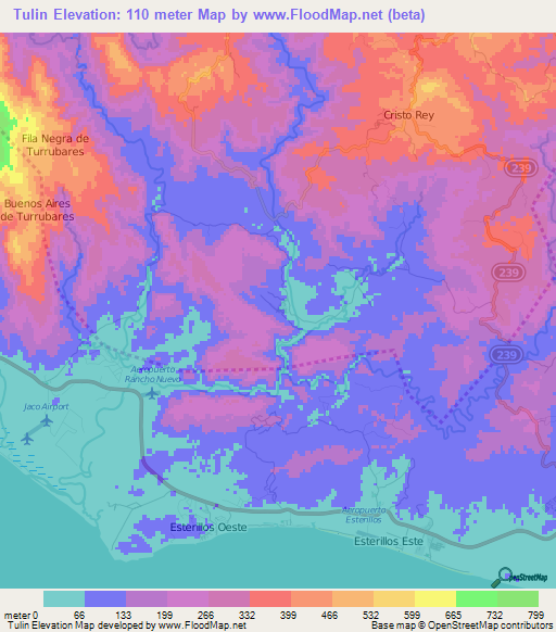 Tulin,Costa Rica Elevation Map