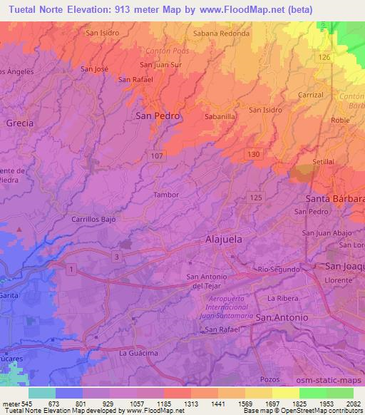 Tuetal Norte,Costa Rica Elevation Map