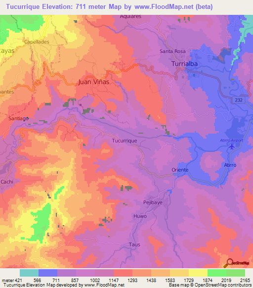 Tucurrique,Costa Rica Elevation Map