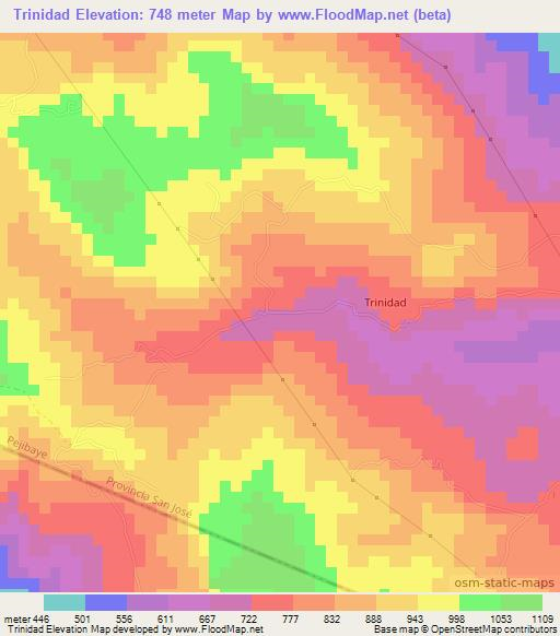 Trinidad,Costa Rica Elevation Map