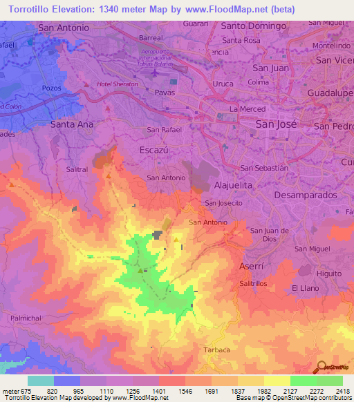 Torrotillo,Costa Rica Elevation Map