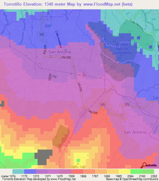 Torrotillo,Costa Rica Elevation Map