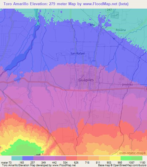Toro Amarillo,Costa Rica Elevation Map