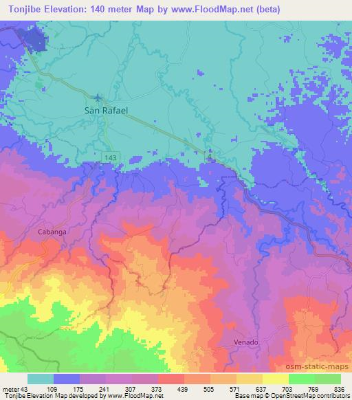 Tonjibe,Costa Rica Elevation Map