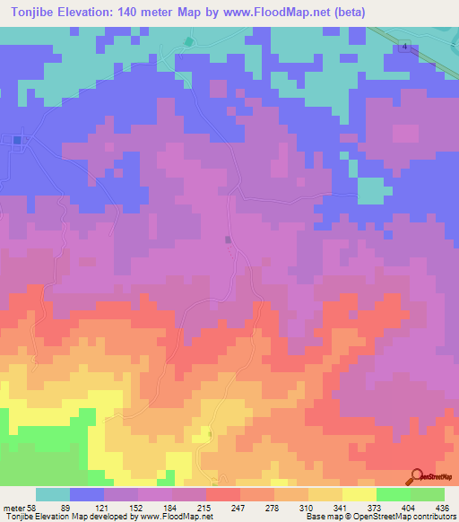 Tonjibe,Costa Rica Elevation Map