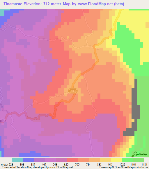 Tinamaste,Costa Rica Elevation Map