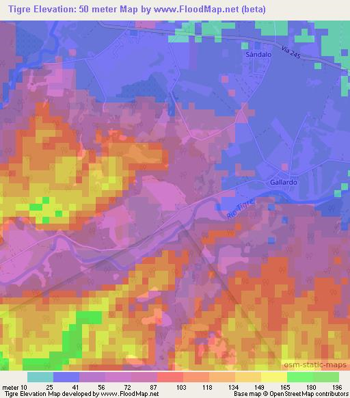 Tigre,Costa Rica Elevation Map