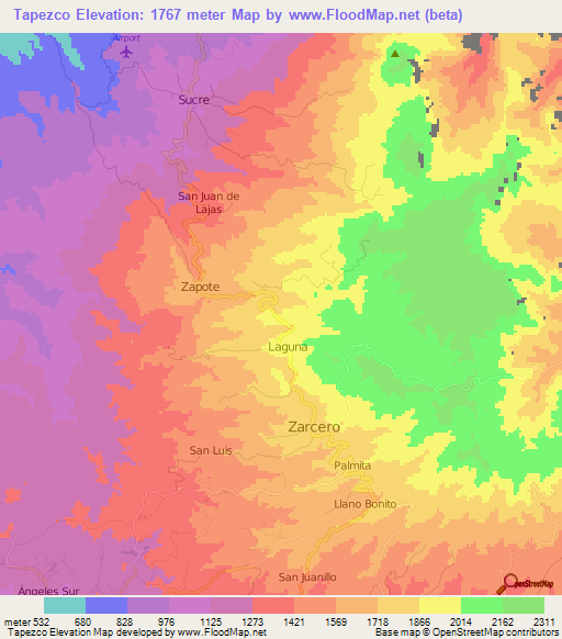 Tapezco,Costa Rica Elevation Map