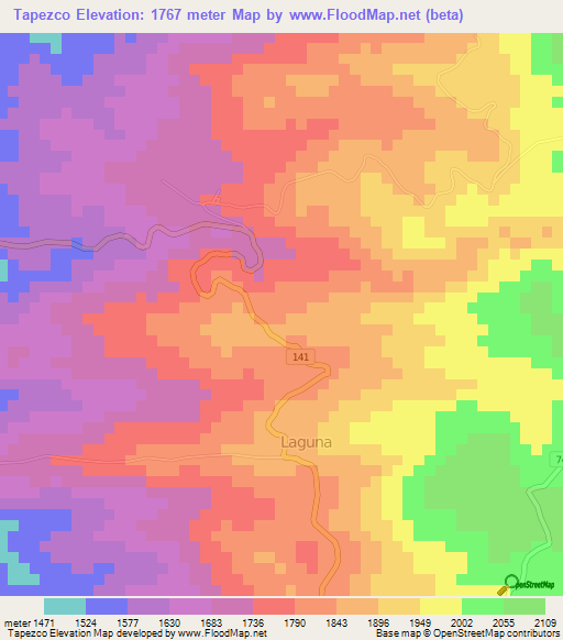 Tapezco,Costa Rica Elevation Map