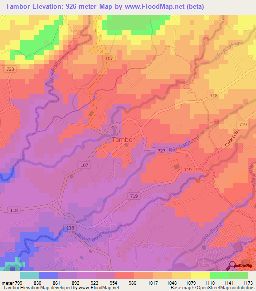 Tambor,Costa Rica Elevation Map