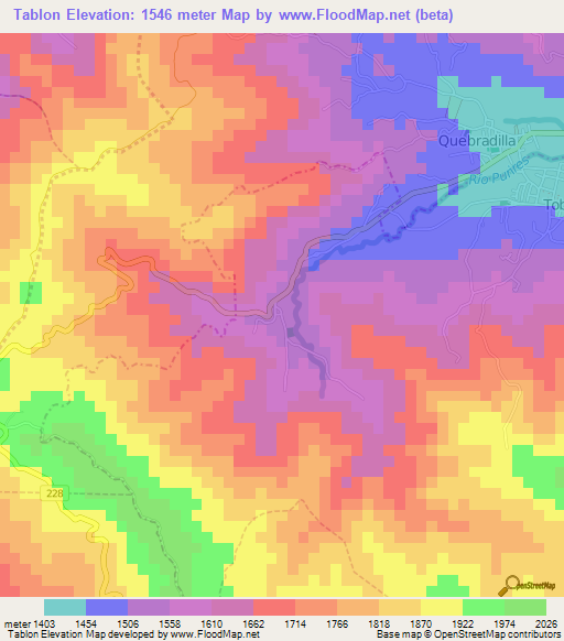 Tablon,Costa Rica Elevation Map
