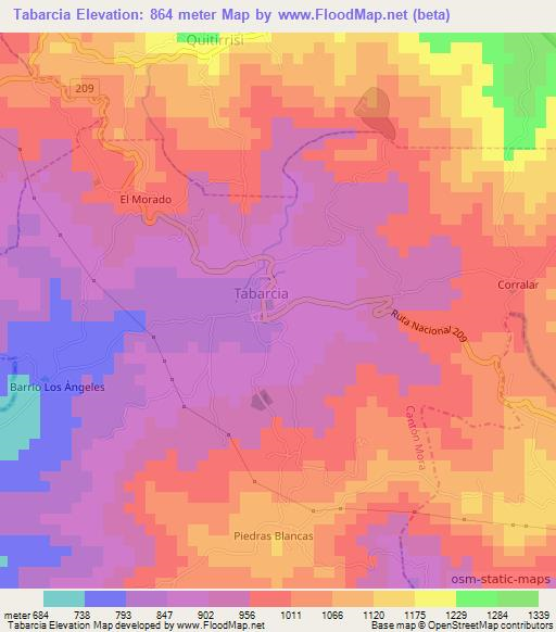 Tabarcia,Costa Rica Elevation Map