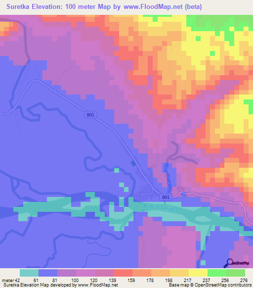 Suretka,Costa Rica Elevation Map