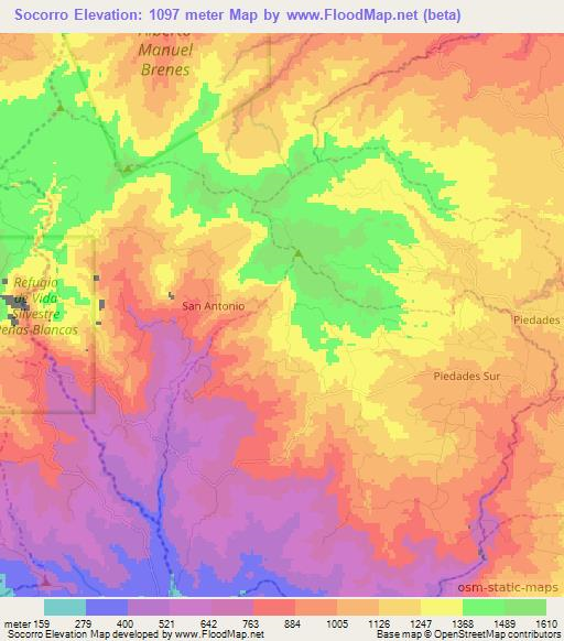 Socorro,Costa Rica Elevation Map