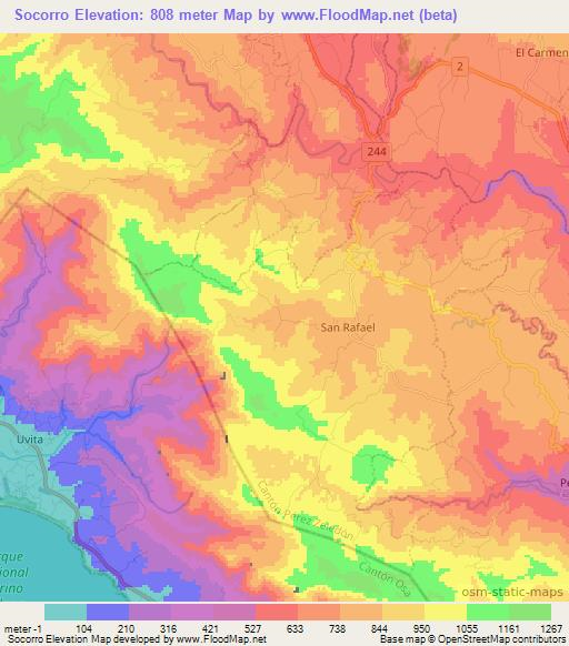 Socorro,Costa Rica Elevation Map