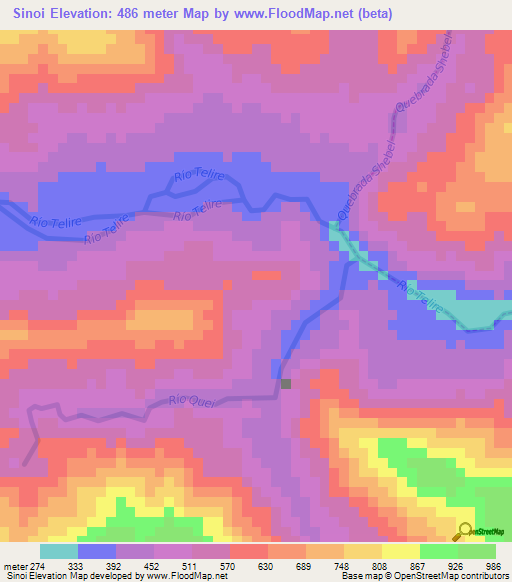 Sinoi,Costa Rica Elevation Map