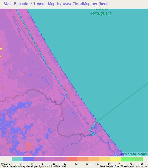 Siete,Costa Rica Elevation Map