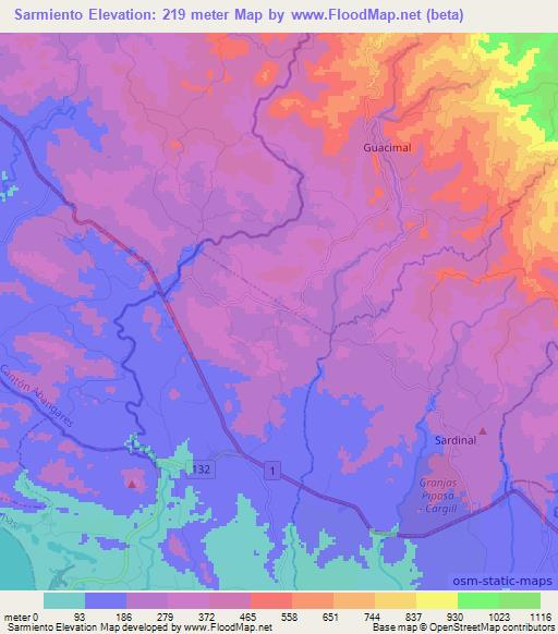 Sarmiento,Costa Rica Elevation Map
