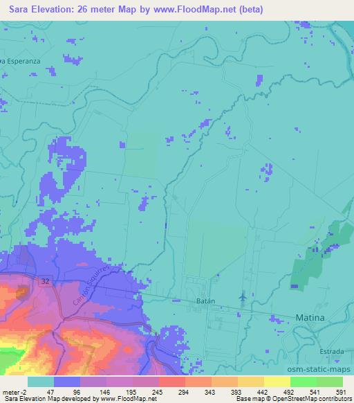 Sara,Costa Rica Elevation Map