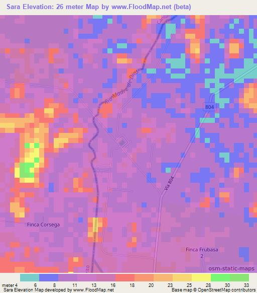 Sara,Costa Rica Elevation Map