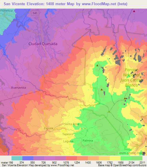 San Vicente,Costa Rica Elevation Map