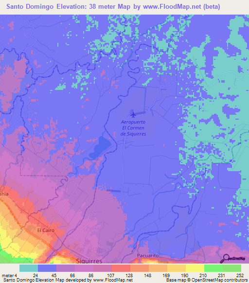 Santo Domingo,Costa Rica Elevation Map