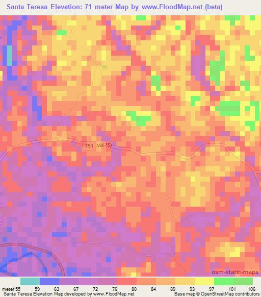 Santa Teresa,Costa Rica Elevation Map