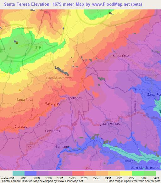 Santa Teresa,Costa Rica Elevation Map